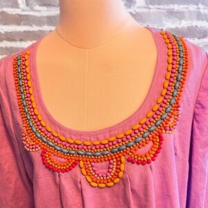 Boden US Size 8 Beaded Linen Tunic 3/4 Sleeves Side Zip Lilac